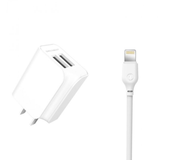 XO Зарядний пристрій XO L35D 2USB / 2.1А + Lightning white (XO-L35-LGHT)