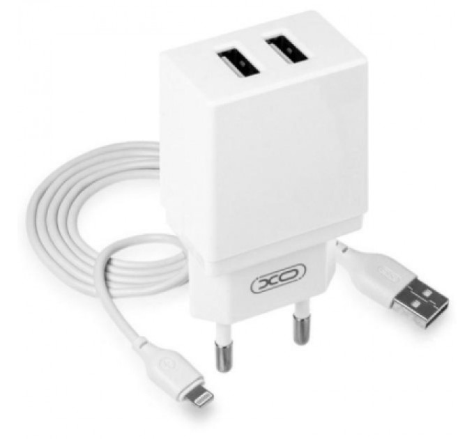 XO Зарядний пристрій XO L75 2USB/2.4A + Lightning White (XO-L75-L)