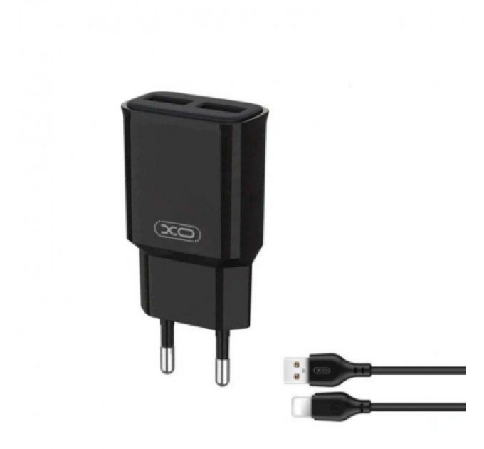 XO Зарядний пристрій XO L92C (2USB/2.4A) + USB - Lightning Чорний (XO-L92C-L)