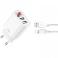 XO Зарядний пристрій XO L95 (2USB/2.4A) + USB - Lightning White (XO-L95-L)