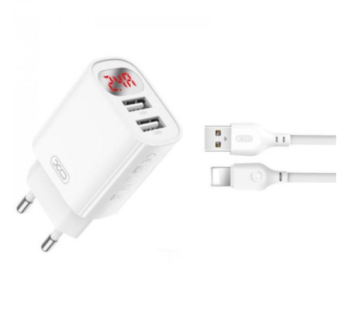XO Зарядний пристрій XO L95 (2USB/2.4A) + USB - Lightning White (XO-L95-L)