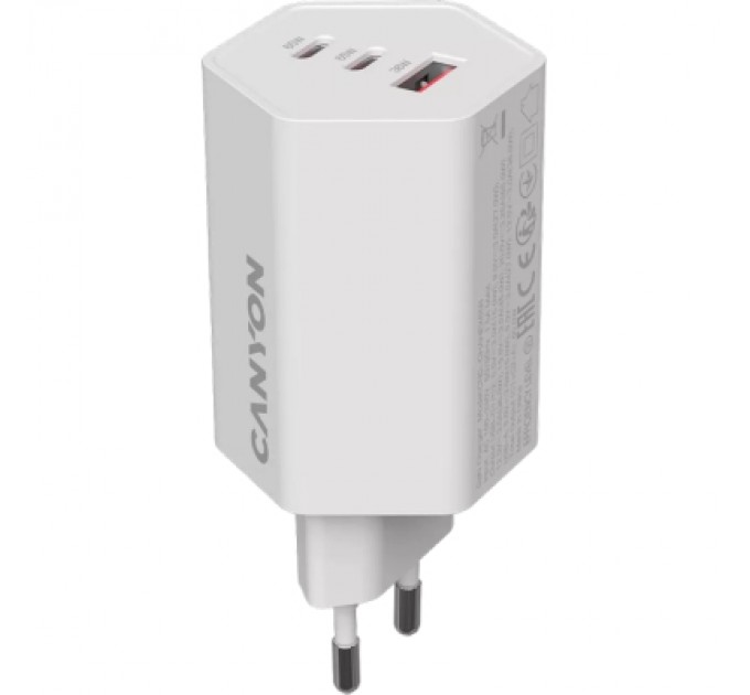 Canyon Зарядний пристрій Canyon HEXAGON 65 GaN 65W 2xPD 1xQC EU White (CND-CHAHEX65W)