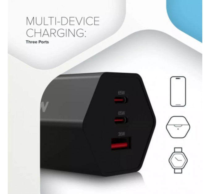 Canyon Зарядний пристрій Canyon HEXAGON 65 GaN 65W 2xPD 1xQC EU White (CND-CHAHEX65W)