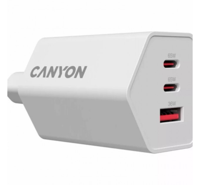 Canyon Зарядний пристрій Canyon HEXAGON 65 GaN 65W 2xPD 1xQC EU White (CND-CHAHEX65W)
