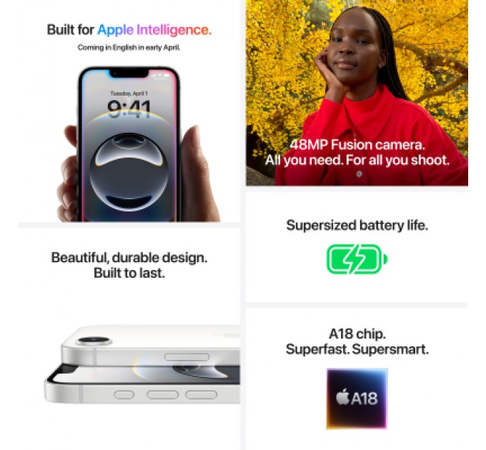 Apple Мобільний телефон Apple iPhone 16e 128GB White (MD1R4)