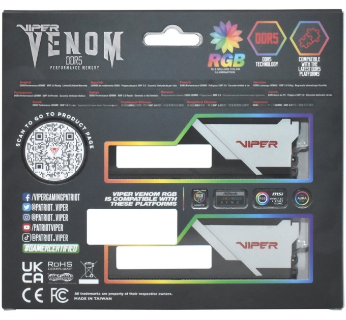 Patriot Модуль пам`яті DDR5 2x16GB/7400 Patriot Viper Venom RGB (PVVR532G740C36K)