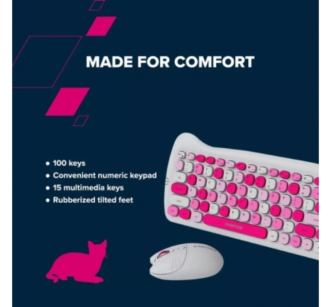 Canyon Комплект Canyon HSET-W6 Kitty Edition Wireless UA Pink (CNS-HSETW6PK)