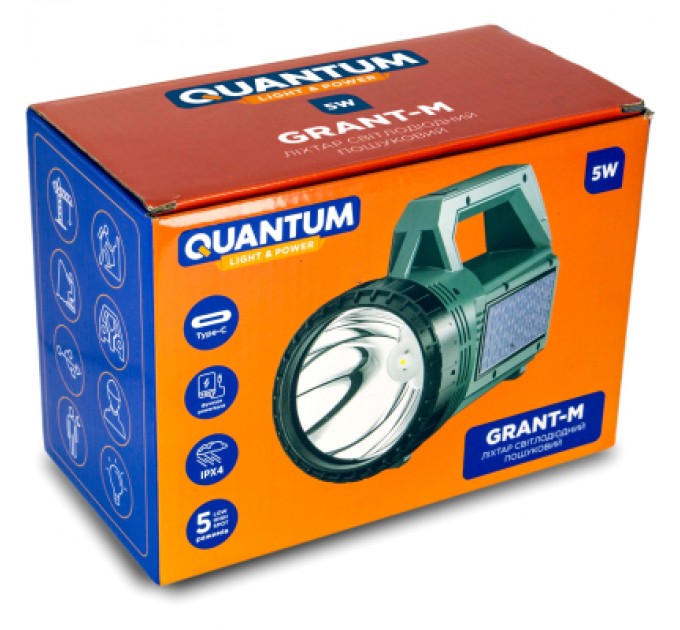 Quantum Ліхтар Quantum QM-FL1052 GRANT-M 5W LED Type-C/Solar/Power Bank (QM-FL1052)