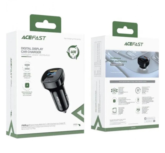 Acefast Зарядний пристрій Acefast 2xUSB 66W (USB-C + USB-A) B4 with digital display (6974316280392)