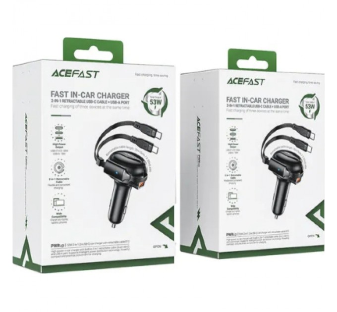 Acefast Зарядний пристрій Acefast 3xUSB 53W (2xUSB-C+USB-A) + cable USB-C 2in1 B13 (6974316282921)