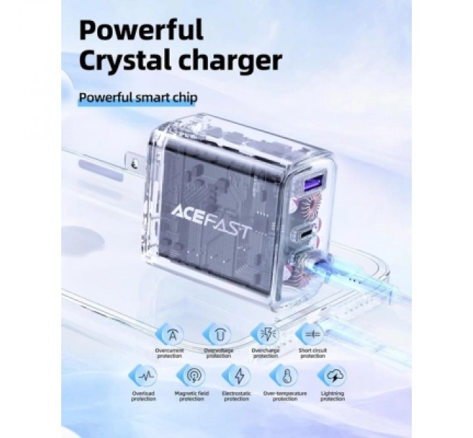 Acefast Зарядний пристрій Acefast 3xUSB 65W (2xUSB-C+USB-A) Gan A45 Fast Charger Mountain mist (6974316282099)