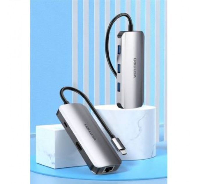 Vention Концентратор Vention USB3.1 Type-C --> HDMI/USB 3.0x3/RJ45/PD 100W Hub 6-in-1 (TOHHB)