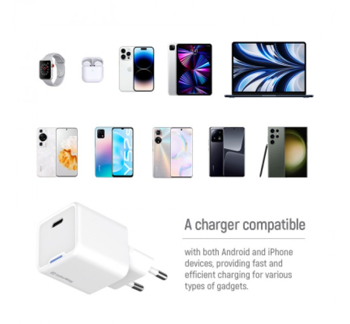 ColorWay Зарядний пристрій ColorWay GaN Mini 30W PD Port PPS USB (Type-C PD + USB QC4.0) cable Type-C (CW-CHS053PDC-WT)