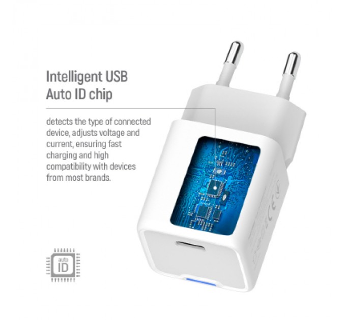 ColorWay Зарядний пристрій ColorWay GaN Mini 30W PD Port PPS USB (Type-C PD + USB QC4.0) cable Type-C (CW-CHS053PDC-WT)