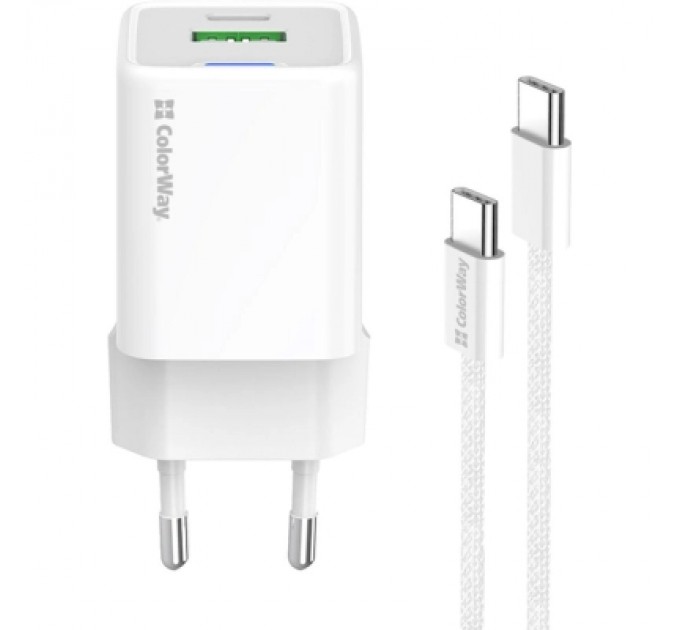 ColorWay Зарядний пристрій ColorWay GaN Mini 35W PD Port PPS USB (Type-C PD + USB QC4.0) cable Type-C (CW-CHS055PDC-WT)