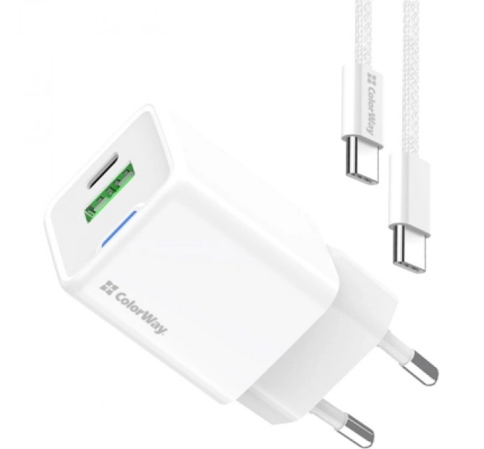 ColorWay Зарядний пристрій ColorWay GaN Mini 35W PD Port PPS USB (Type-C PD + USB QC4.0) cable Type-C (CW-CHS055PDC-WT)