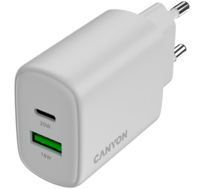 Canyon Зарядний пристрій Canyon OnCharge 200 20W 1xPD 1xQC EU White (CNE-CHA200-21)