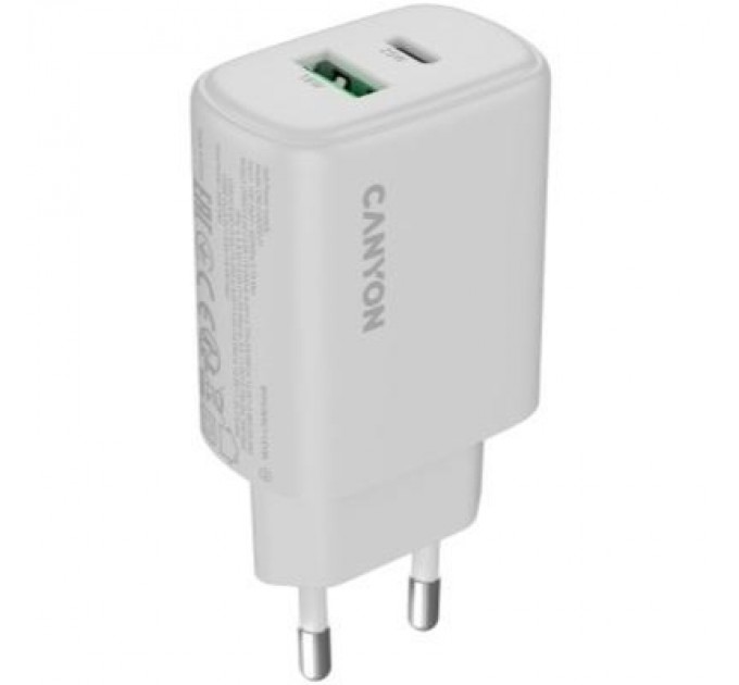 Canyon Зарядний пристрій Canyon OnCharge 250 25W 1xPD 1xQC EU White (CNE-CHA250-21)
