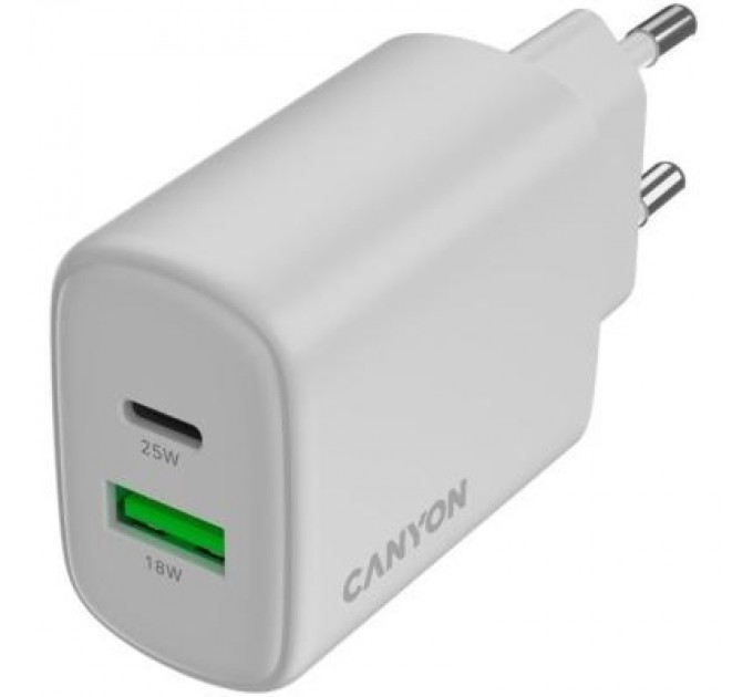 Canyon Зарядний пристрій Canyon OnCharge 250 25W 1xPD 1xQC EU White (CNE-CHA250-21)