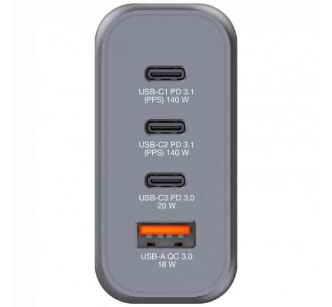 Verbatim Зарядний пристрій Verbatim GaN 140 W 4 ports (2xUSB-C-140 W,USB-C 20 W /USB-A -3.0) (32203)