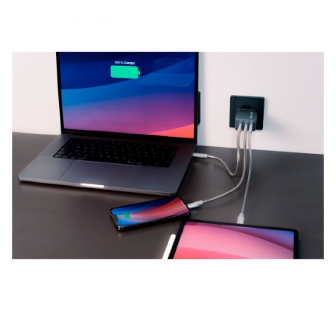 Verbatim Зарядний пристрій Verbatim GaN 65 W 3 ports (2xUSB-C-65 W /USB-A -3.0) (32201)