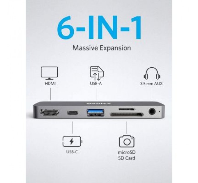 Концентратор Anker PowerExpand Direct 6-in-1 USB-C PD Media Hub (Gray) (A83620A1)