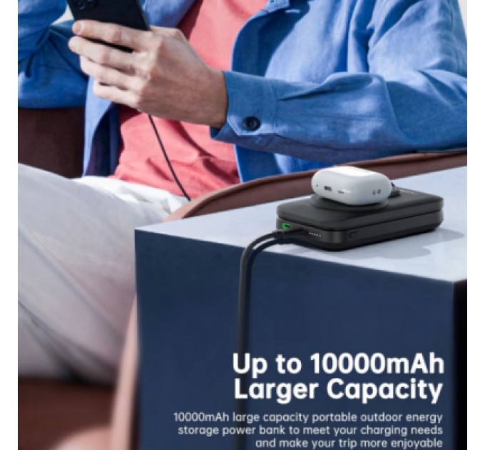 Choetech Батарея універсальна Choetech Magnetic Wireless 10000mAh 20W, PD, Qi-2 15W, USB-C, Lightning, Apple Watch charger (B750-CCBK)