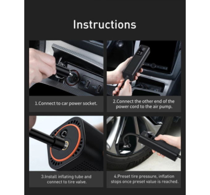 Baseus Автомобільний компресор Baseus Super Mini Inflator Pump Black (CRCQ000001)