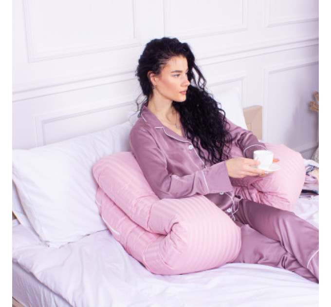 MirSon Подушка MirSon для вагітних і відпочинку Satin Stripe №8026 U-подібна Pink (2200006178644)