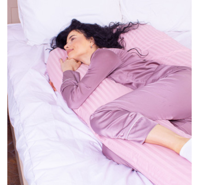 MirSon Подушка MirSon для вагітних і відпочинку Satin Stripe №8026 U-подібна Pink (2200006178644)