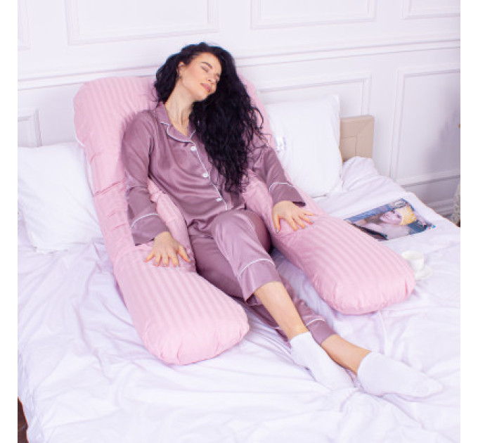 MirSon Подушка MirSon для вагітних і відпочинку Satin Stripe №8026 U-подібна Pink (2200006178644)