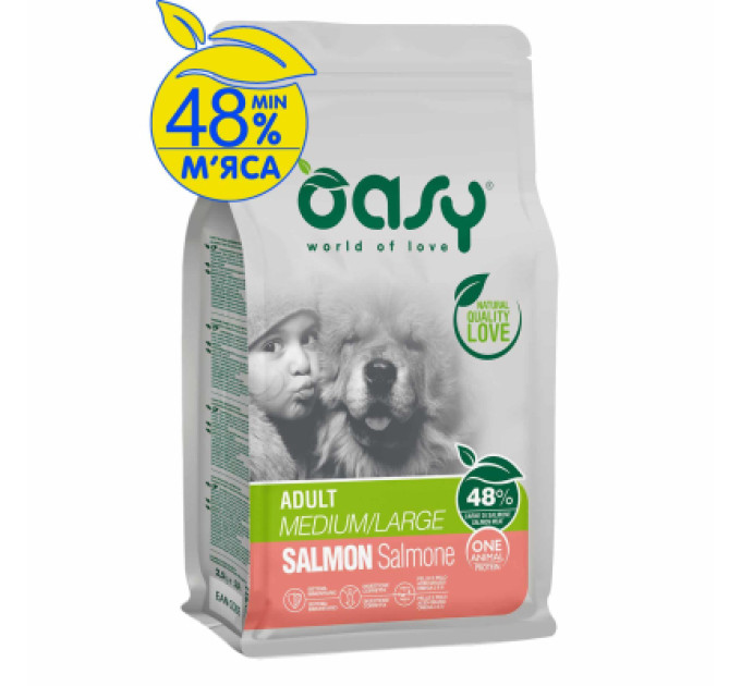 OASY Сухий корм для собак OASY One Animal Protein ADULT Medium/Large з лососем 18 кг (8053017349305)