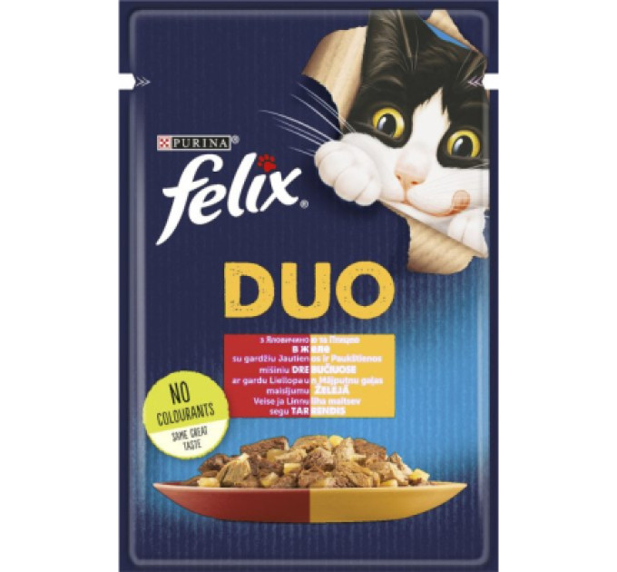 Purina Felix Вологий корм для кішок Purina Felix Fantastic Duo з яловичиною та птицею шматочки в желе 85 г (7613287027597)