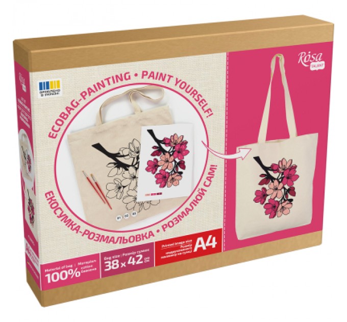 Rosa Набір для творчості Rosa Talent екосумка-розмальовка, Flowers, 38х42 см (4823098544623)