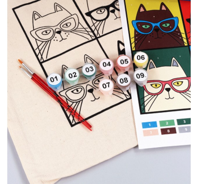 Rosa Набір для творчості Rosa Talent екосумка-розмальовка, Коти в окулярах, 38х42 см (4823098541189)