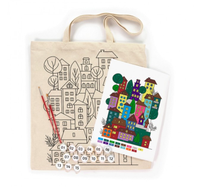 Rosa Набір для творчості Rosa Talent екосумка-розмальовка, Яскраве місто, А3, 38х42 см (4823098541226)