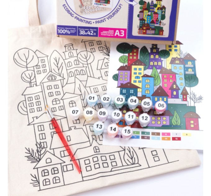 Rosa Набір для творчості Rosa Talent екосумка-розмальовка, Яскраве місто, А3, 38х42 см (4823098541226)