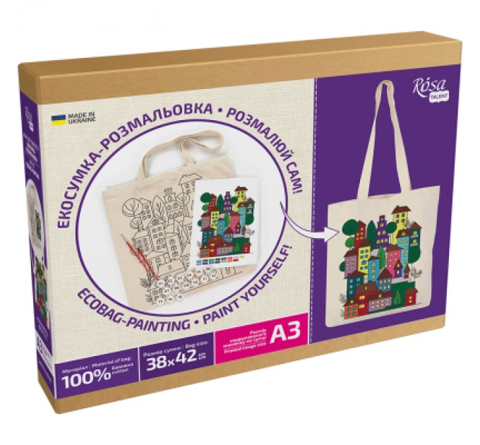 Rosa Набір для творчості Rosa Talent екосумка-розмальовка, Яскраве місто, А3, 38х42 см (4823098541226)