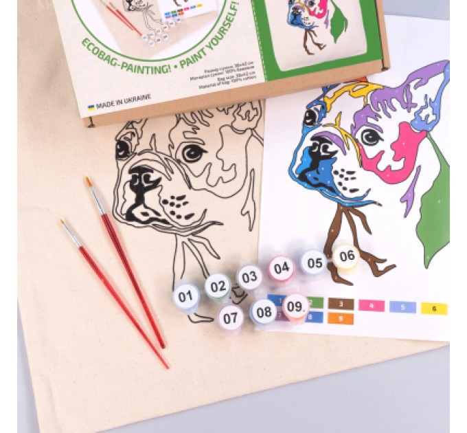 Rosa Набір для творчості Rosa Talent екосумка-розмальовка, Яскравий мопс, 38х42 см (4823098541165)