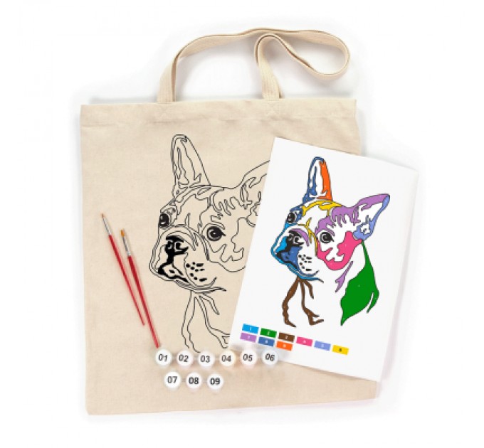 Rosa Набір для творчості Rosa Talent екосумка-розмальовка, Яскравий мопс, 38х42 см (4823098541165)