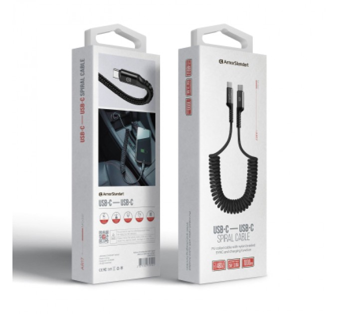 Armorstandart Дата кабель USB-C to USB-C 1.0m Spiral 3A Black Armorstandart (ARM75392)