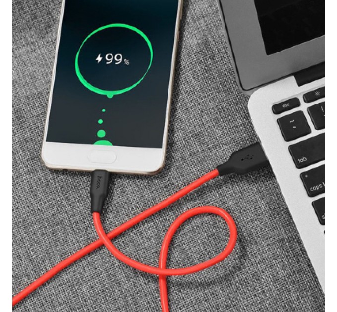 HOCO Дата кабель USB 2.0 AM to USB-C 1.0m 2A silicone X21 black+red HOCO (6957531071419)