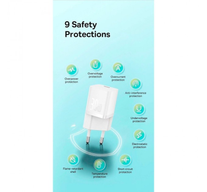 Baseus Зарядний пристрій Baseus GaN5 Fast Charger USB-C 30W + Cable 1.0m Type-C 100W white (P10110902213-00)