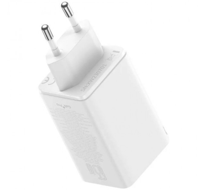 Baseus Зарядний пристрій Baseus GaN6 Pro Fast Charger 2C+2U 65W + Cable 1.0m Type-C 100W white (P10162701213-00)