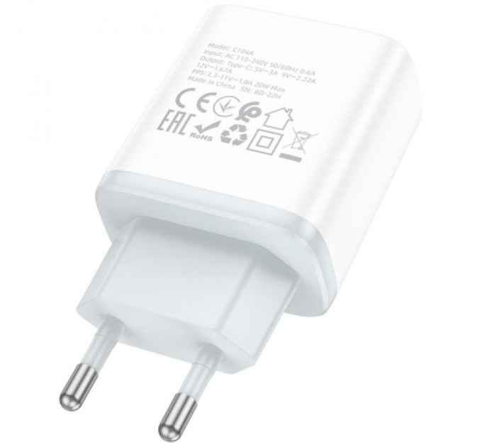 HOCO Зарядний пристрій HOCO C104A Stage USB-C PD20W White (6931474782892)