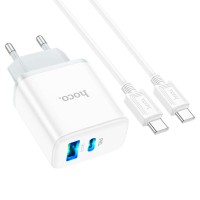 Зарядний пристрій HOCO C105A Stage 1xUSB-C PD20W + 1xUSB QC3.0 + cable USB-C to USB-C White (6931474782922)