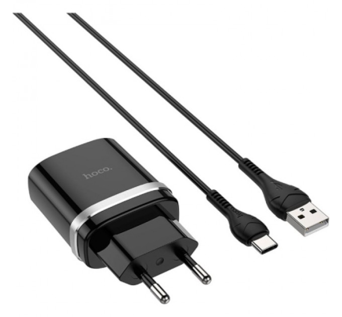 HOCO Зарядний пристрій HOCO C12Q Smart USB QC3.0 + cable USB to USB-C 18W Black (6931474716293)