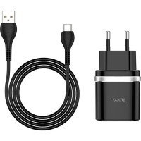 Зарядний пристрій HOCO C12Q Smart USB QC3.0 + cable USB to USB-C 18W Black (6931474716293)
