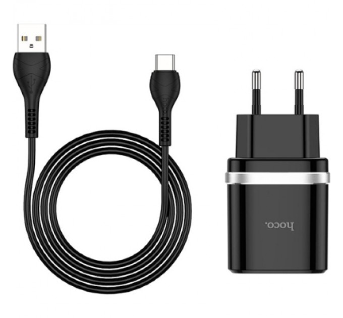 HOCO Зарядний пристрій HOCO C12Q Smart USB QC3.0 + cable USB to USB-C 18W Black (6931474716293)
