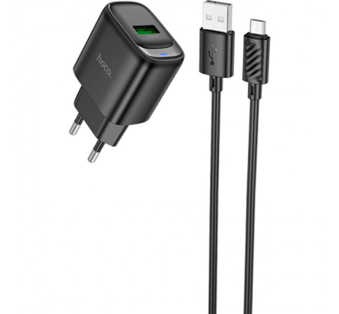 HOCO Зарядний пристрій HOCO C140A Smart USB QC3.0 + USB to cable Micro Black (6942007627801)